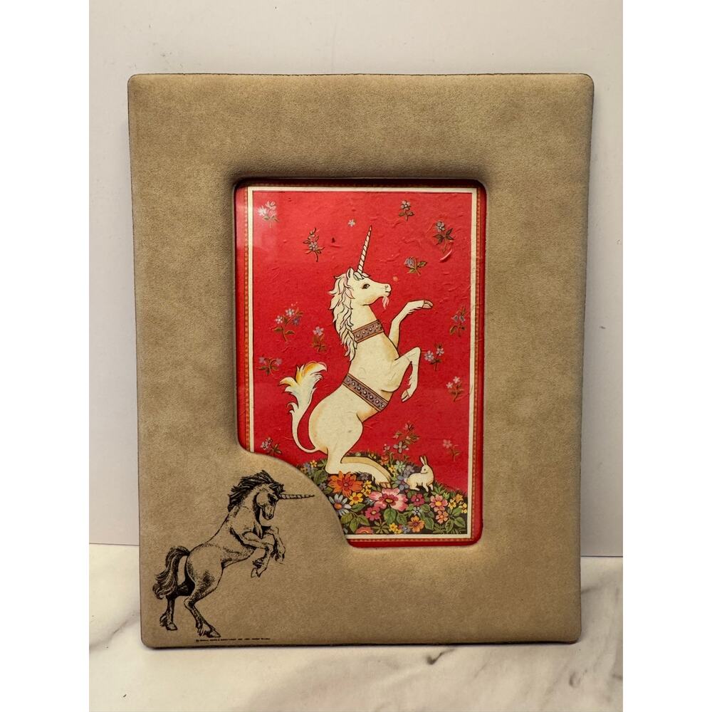 Vintage 1981 Suede Textured Frame with unicorn printed on frame 7.5x6